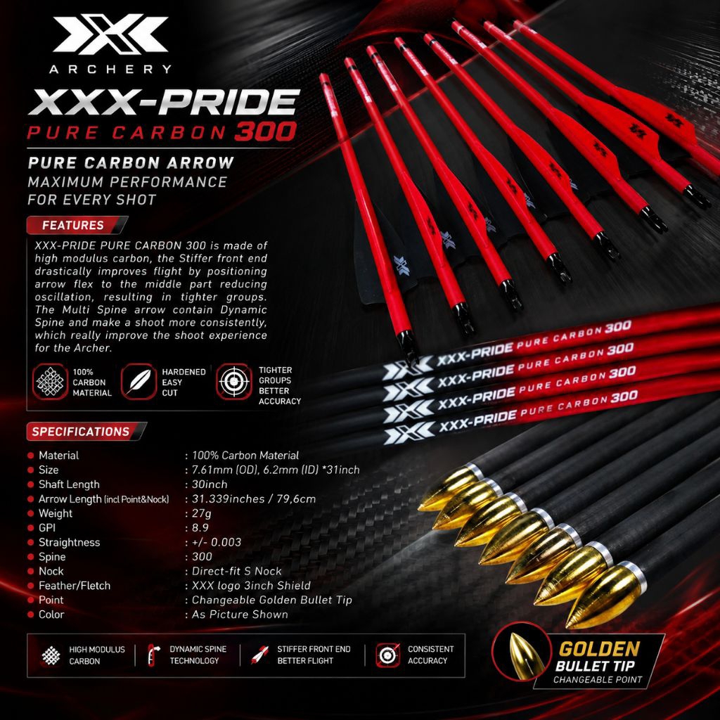 ARROW XXX-PRIDE PURE CARBON 300 Spine 300 | Arrow Full Carbon Premium 31 Inch | Arrow Recurve Compou