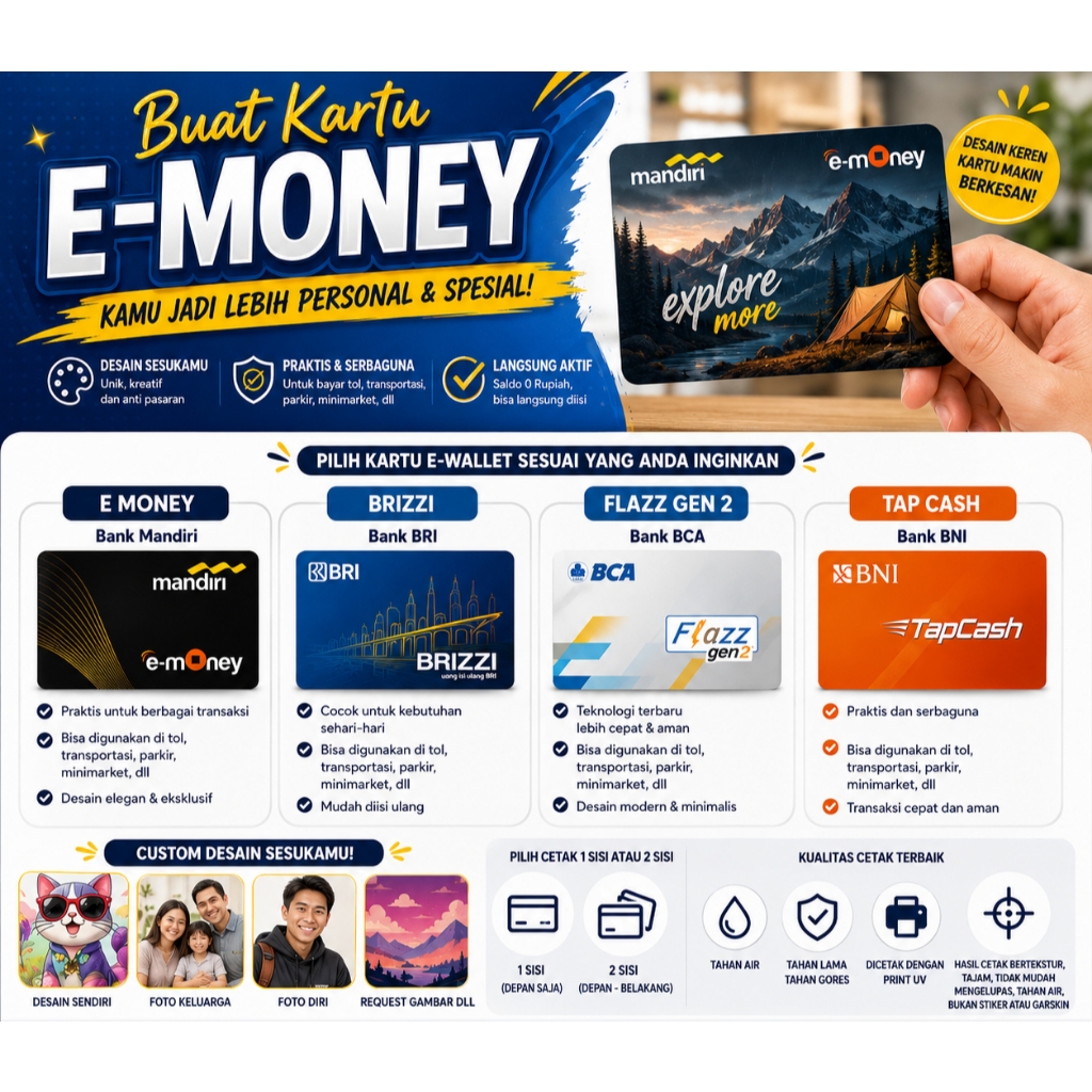 Cetak E - Money,Brizzi,Flazz,Tapcash Custom