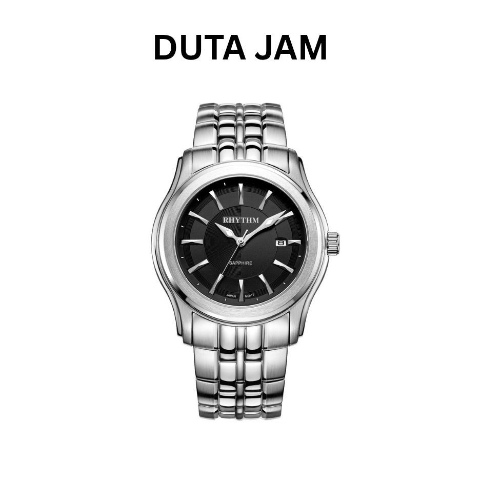 JAM TANGAN PRIA RHYTHM P1213 S02 P1213S02 ANALOG SILVER BLACK STAINLESS STRAP