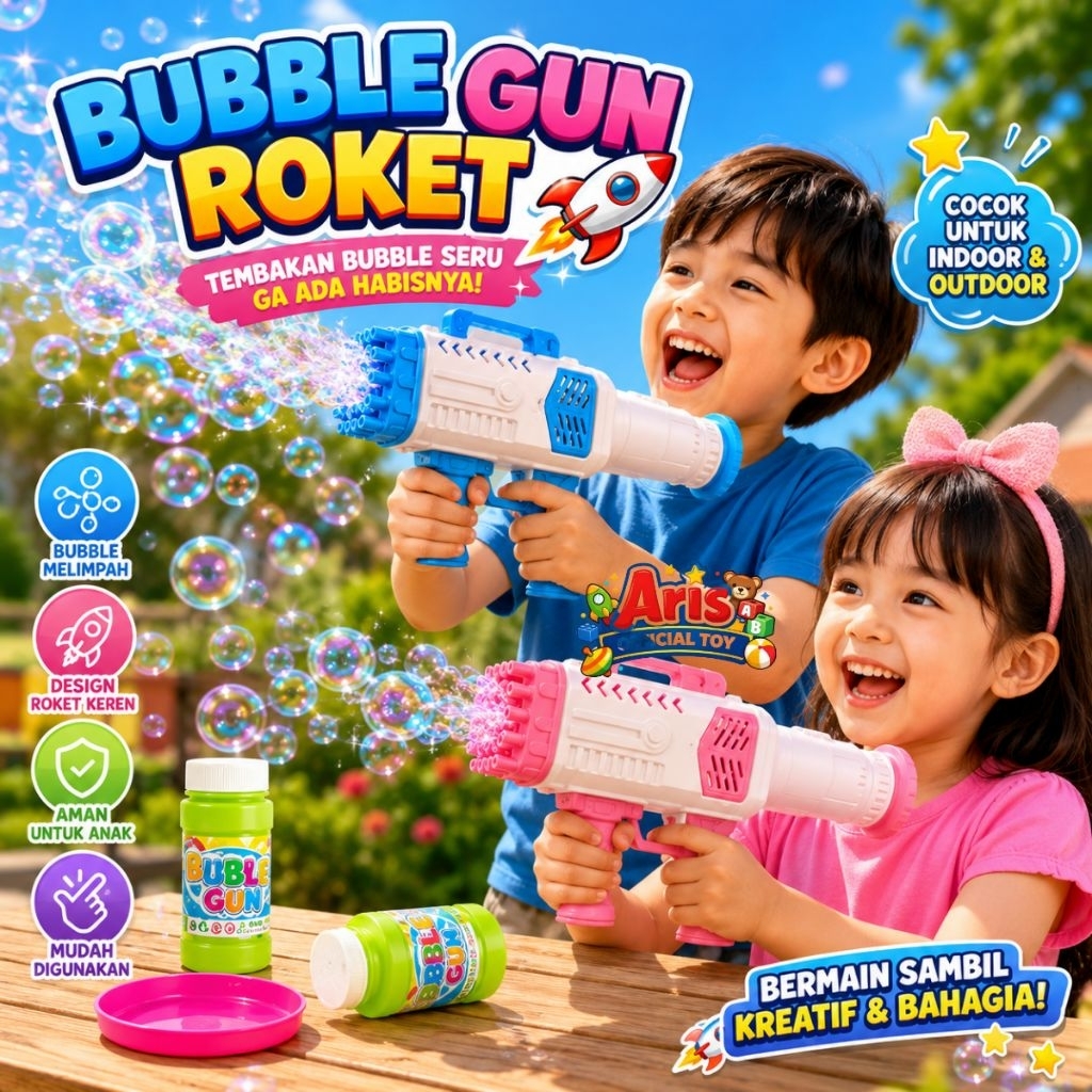 (SS1526) Mainan Bubble Gun Rocket Launcher Buble Gun Pistol Besar Jumbo 25 Lubang Babel Roket