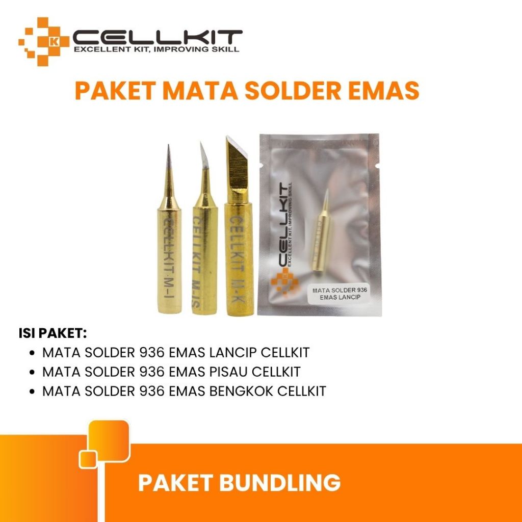 CELLKIT Paket Mata Solder 936 Emas (Lancip, Bengkok, Pisau)