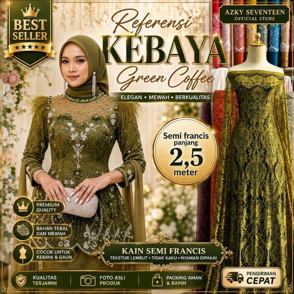 KAIN BROKAT SEMI FRANCIS AISYAH BAHAN PREMIUM BAKAL KEBAYA MODERN MOTIF STRIPES ISI 2,5 METER SIAP J