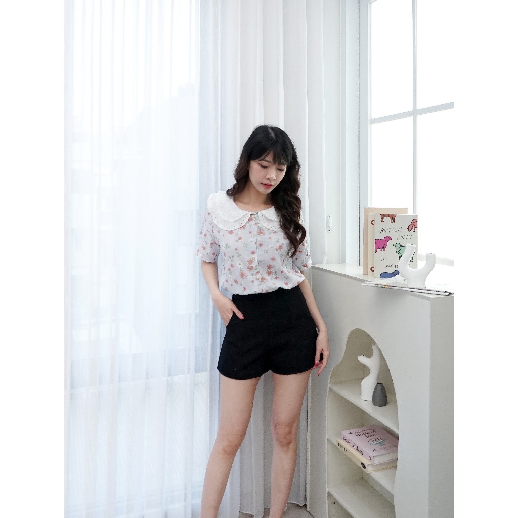 Nuboutique - Laine Top - Blouse Atasan Wanita Summer Bunga Kerah Collar Korea Style Baju Bangkok