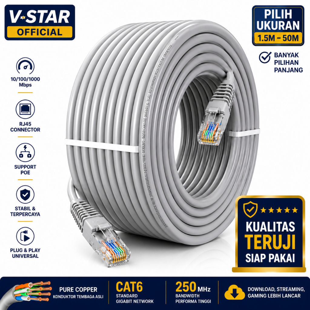 Kabel LAN Wifi 30 Meter RJ45 Internet Router UTP Indihome Biznet CAT 6