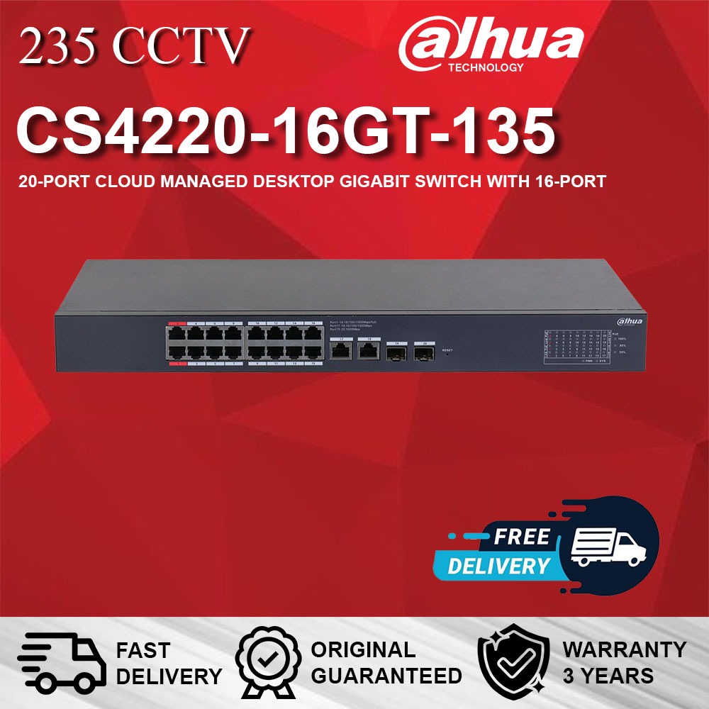 DAHUA CS4220-16GT-135 20-PORT CLOUD MANAGED DESKTOP GIGABIT SWITCH WITH 16-PORT POE