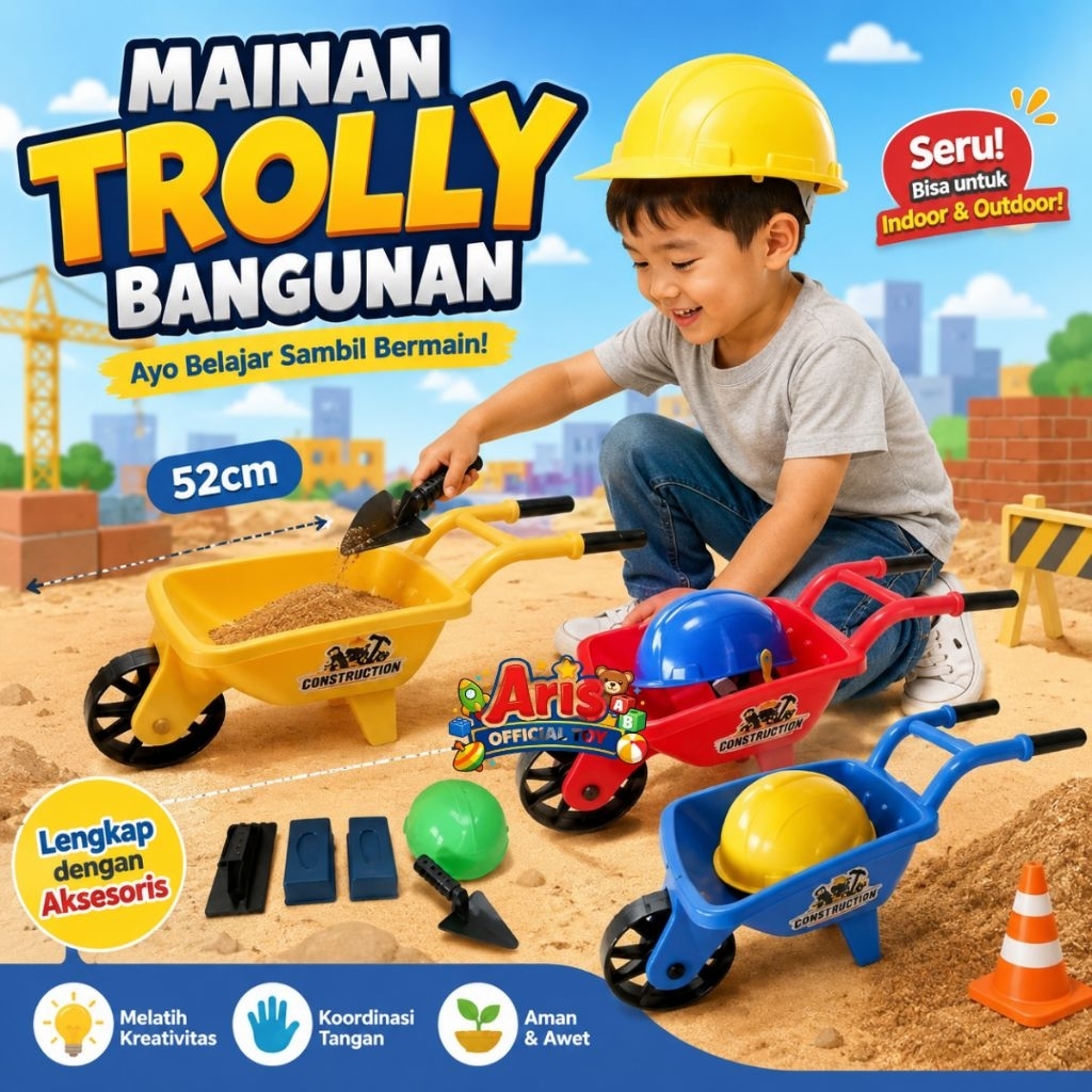 (YT4) Mainan Anak Cowo Trolly Bangunan Mainan  Gerobak Tukang Pasir Lengkap Mirip Asli