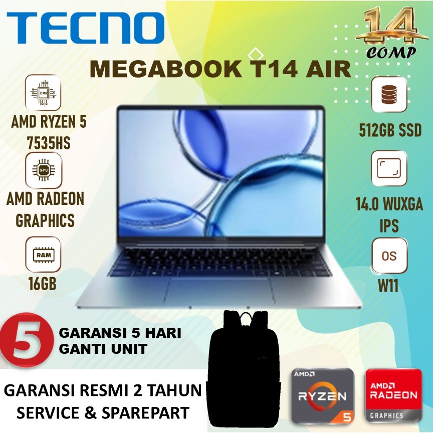 TECNO MEGABOOK T14 Air AMD Ryzen 7535HS 16 + 512 GB