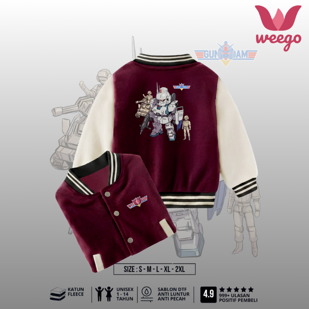 Weego - Jaket Varsity Anak Gundam RX-78 Katun Fleece Tebal Unisex Usia 1-14 Tahun Jaket Baseball Ana
