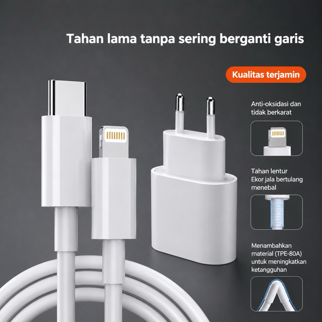 Charger iPhone 20W Batok Original Fast Charging USB-C Adapter PD 20 Watt Cas Cepat iPhone 11 12 13 1