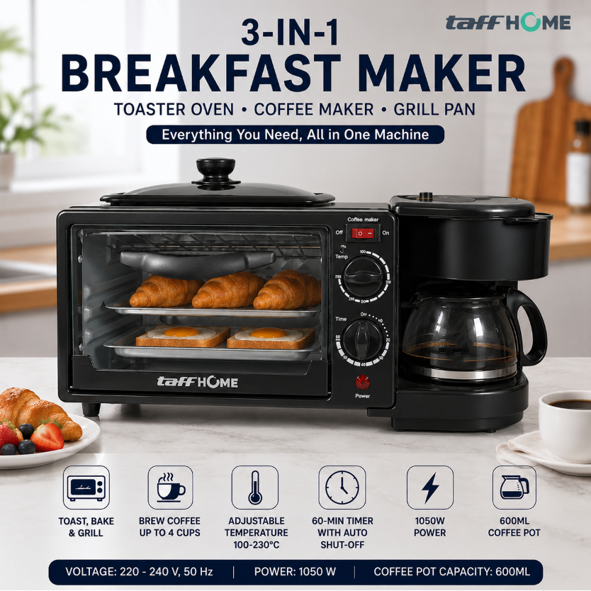 Mesin Kopi 3in1 Breakfast Maker Toaster Oven Listrik Coffee Maker 1050W