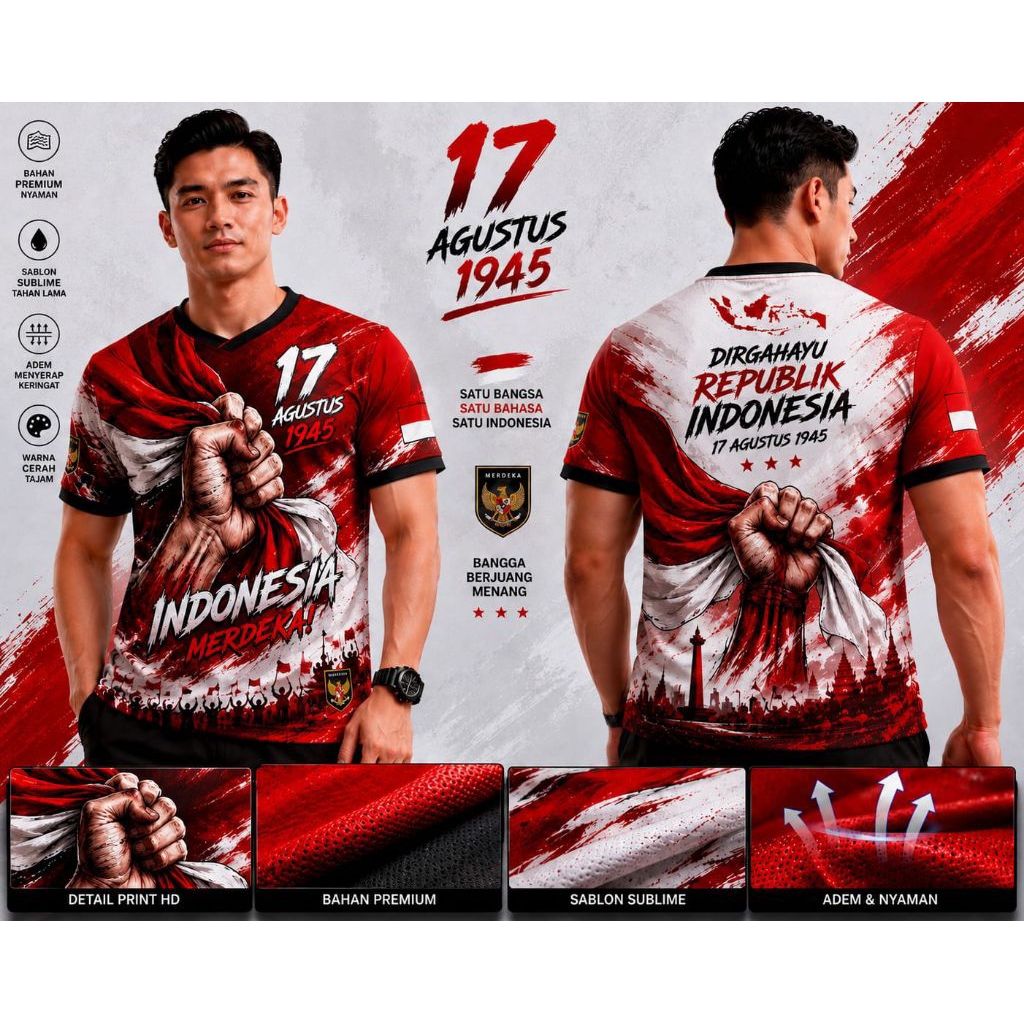 BAJU ATASAN KAOS 17 AGUSTUS / ATASAN KAOS SERAGAM 17 AGUSTUSAN RI bahan MILANO