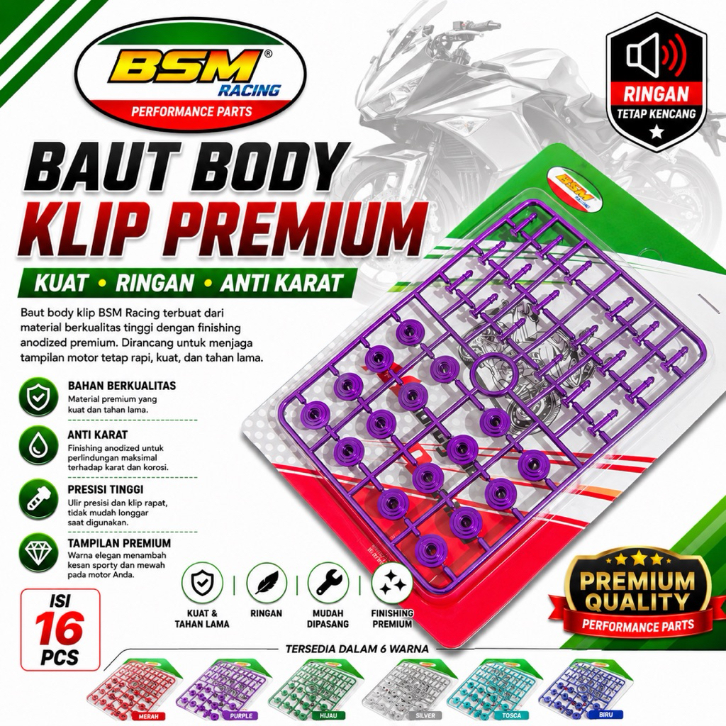 New Baut klip warna harga 1 pack 16 pcs baut kancing warna baut probolt body klip universal