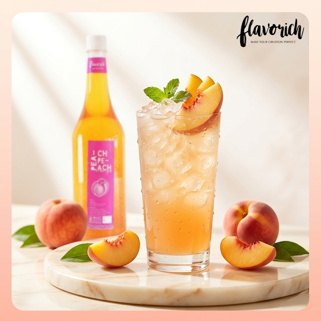 Peach Puree Syrup 1L FLAVORICH – Sirup Buah Rasa Puree Peach Premium untuk Minuman Cafe, Dessert & H