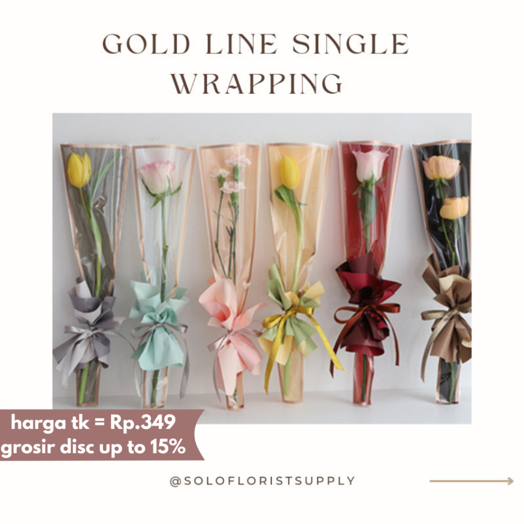 GOLD LINE SINGLE FLOWER BAG bouquet Single Flower Bag / Lembar Single Stalk Rose Printed Style Plast
