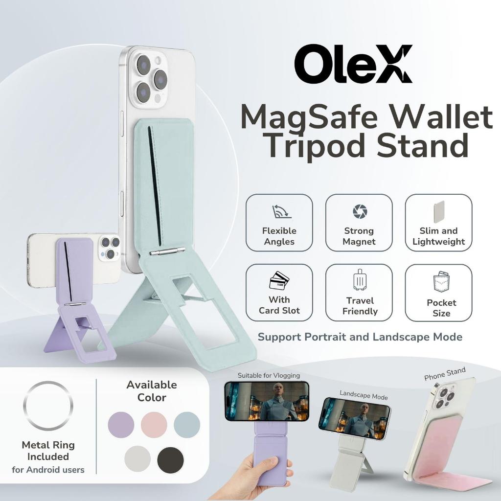 OleX Magsafe Wallet Tripod Stand Original - Tempat Kartu Slim Card Holder Magnetic Tripod Stand HP i