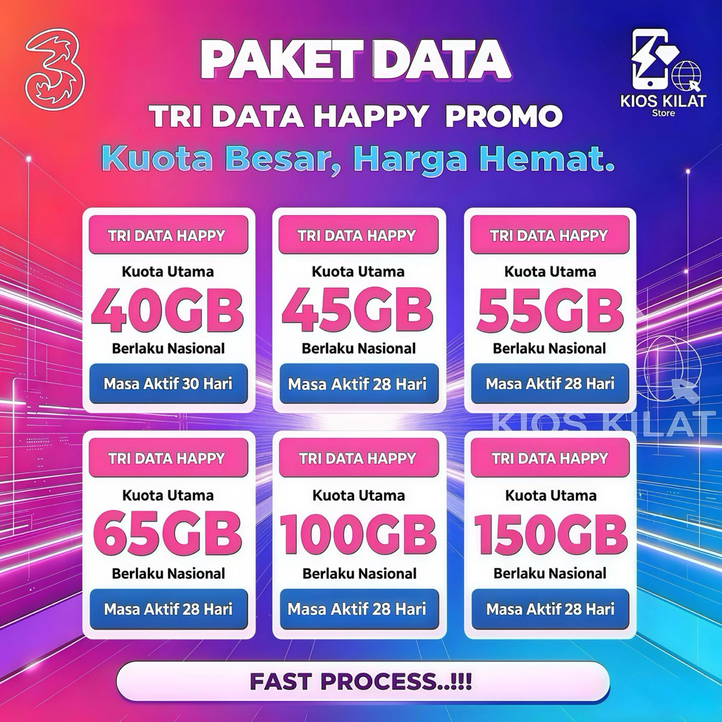 PAKET DATA TRI HAPPY & UNLIMITED ALWAYS ON SUPER TERMURAH