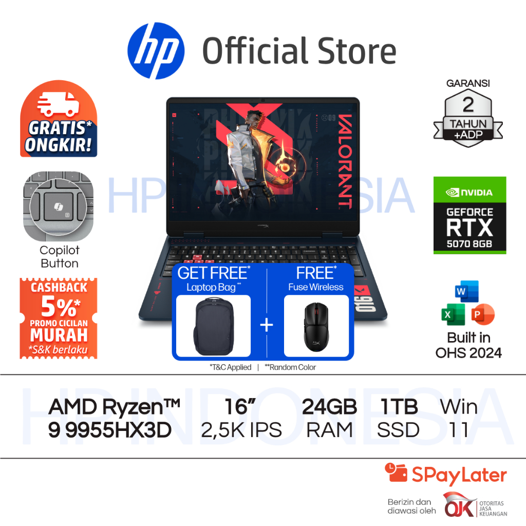 HyperX OMEN Laptop Gaming AMD Ryzen 9 NVIDIA GeForce RTX 5070 24GB RAM 1TB SSD Blue Free Windows 11 