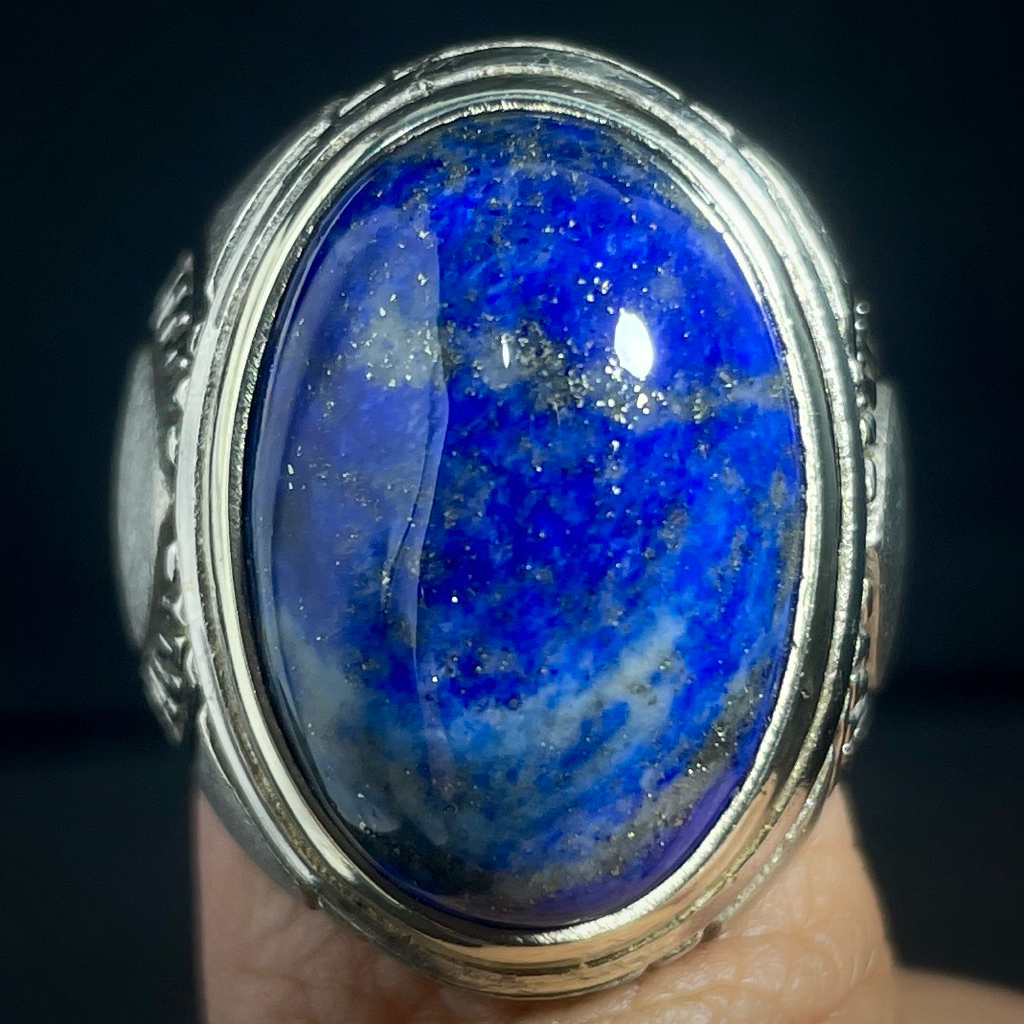Cincin Batu Akik Lapis Lazuli Natural Premium | Est. Batu 21 x 14 x 8 mm | Ring Size 9 | Biru Elegan