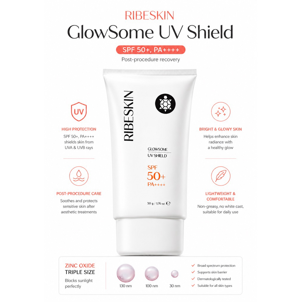 RIBESKIN GLOWSOME UV SHIELD SPF 50 PA++++ reg bpom - sun battle spf 50 -Sun Protection SPF 50 50 ml