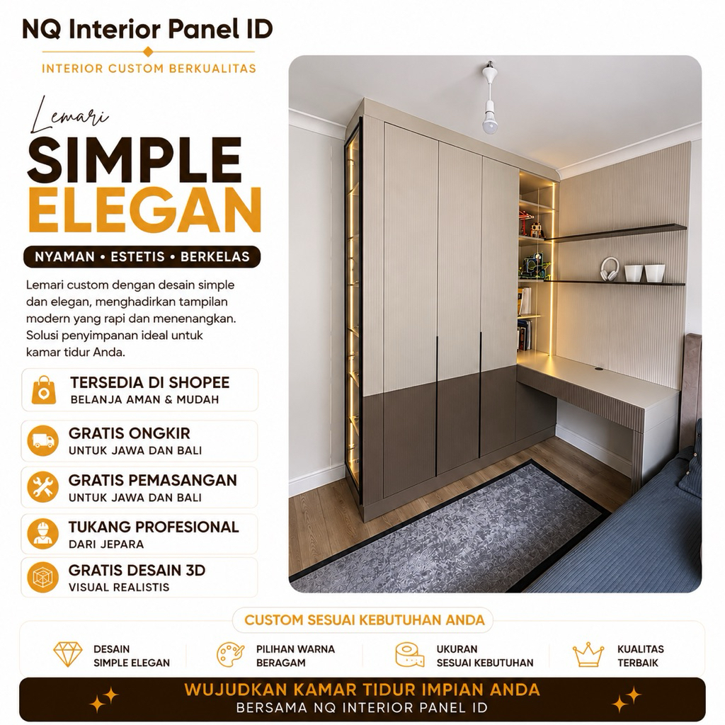 Lemari Pakaian Custom Plus Meja Belajar | Wardrobe Minimalis Multifungsi | Interior Kamar Custom Jep