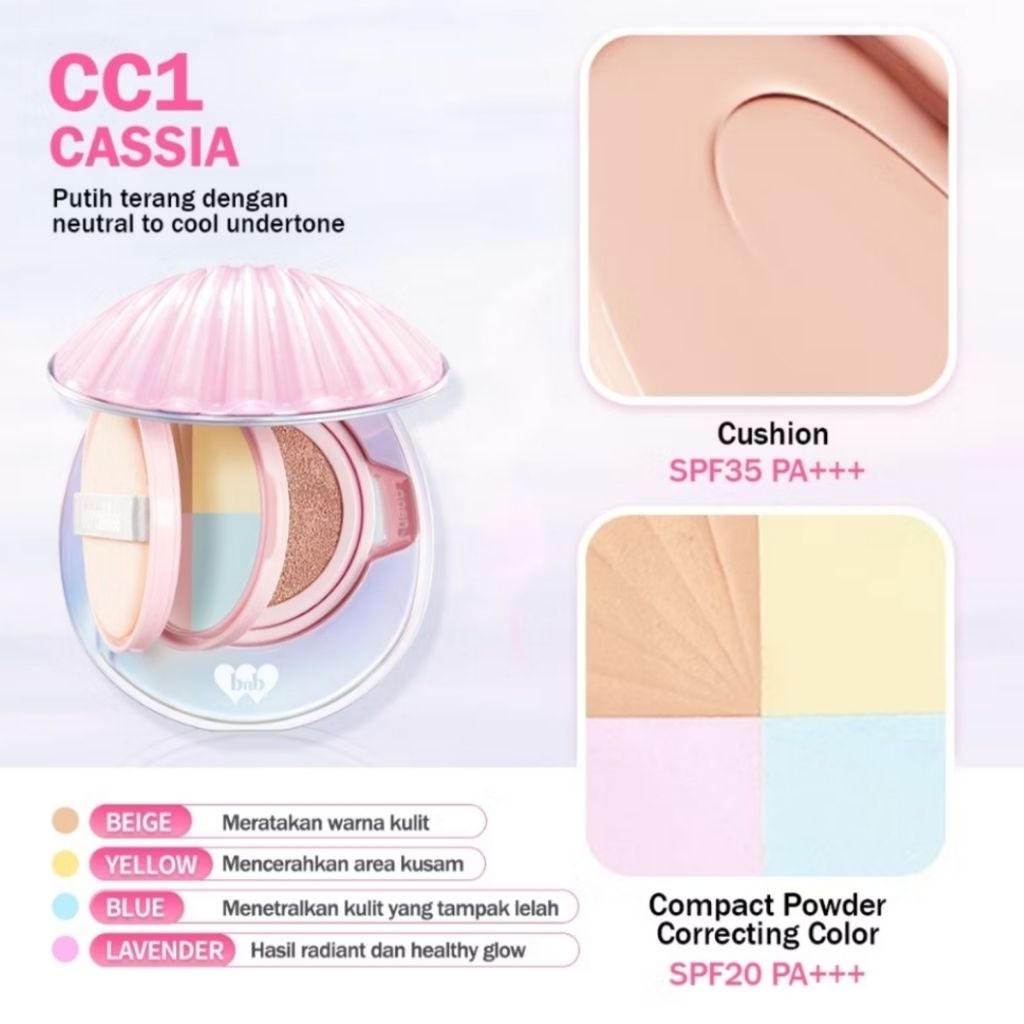 BNB Barenbliss | BNB Bloomvegan Better Me 2in1 Cushion & Powder Foundation | Bedak — Shade CC1 Cassi