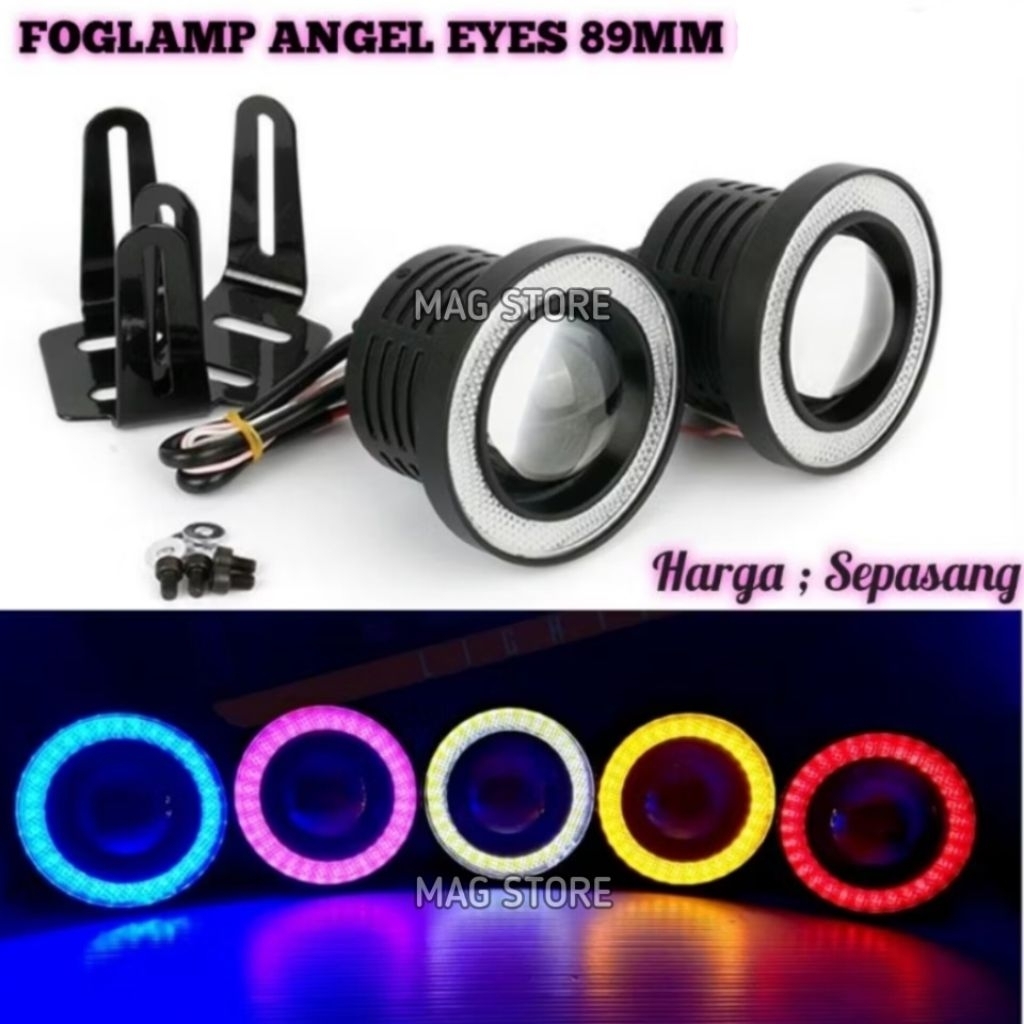 Lampu Foglamp Angel Eyes LED 89mm - Putih, Biru, Merah, Tahan Air, Tampilan Elegan, SEPASANG LAMPU K