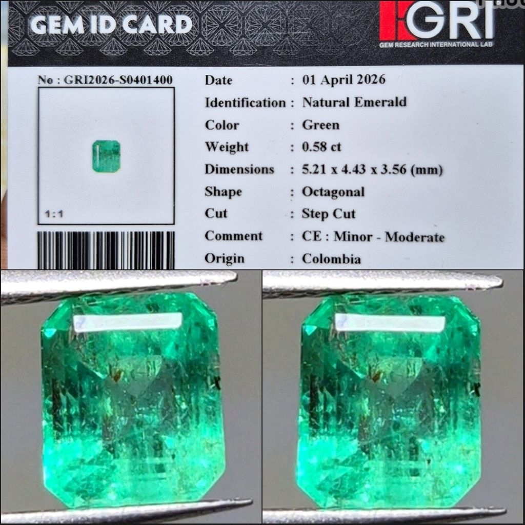 Natural Emerald beryl Colombia Zamrud Kolombia Minor Moderate vivid Green Memo GRI Lab