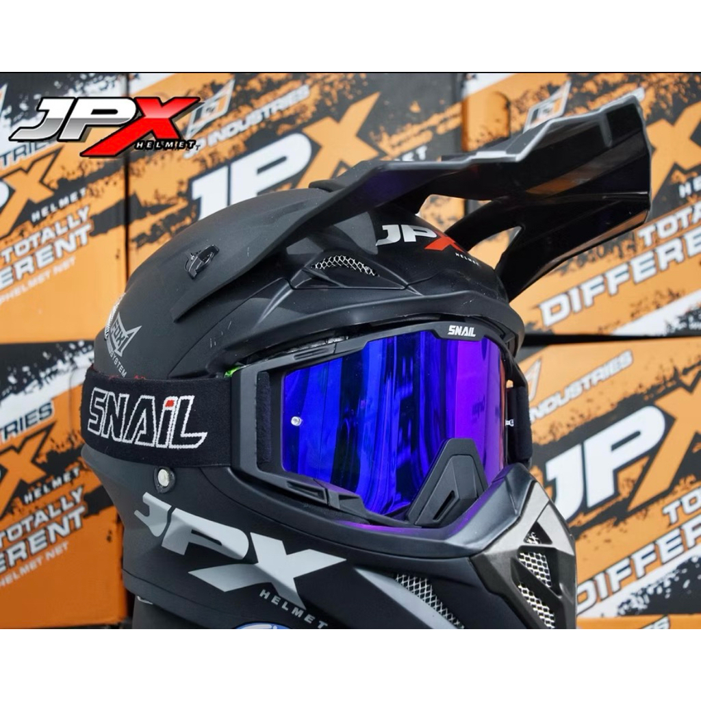 HELM JPX CROSS BLACK DOFF + KACAMATA SNAIL