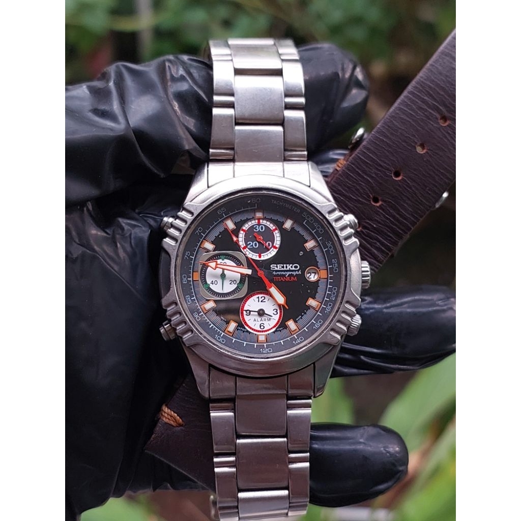(Harga Net) Jam Tangan Seiko 7T32-6J70 All Original Chronograph Alarm Titanium Vintage Rare Mesin No