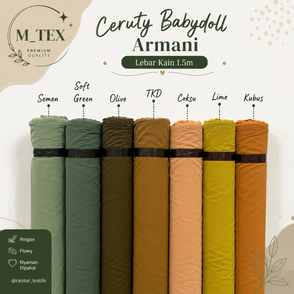 Bahan Kain Seruty Babydoll Premium Polos Halus Jatuh Lembut Hijab Dress Gamis