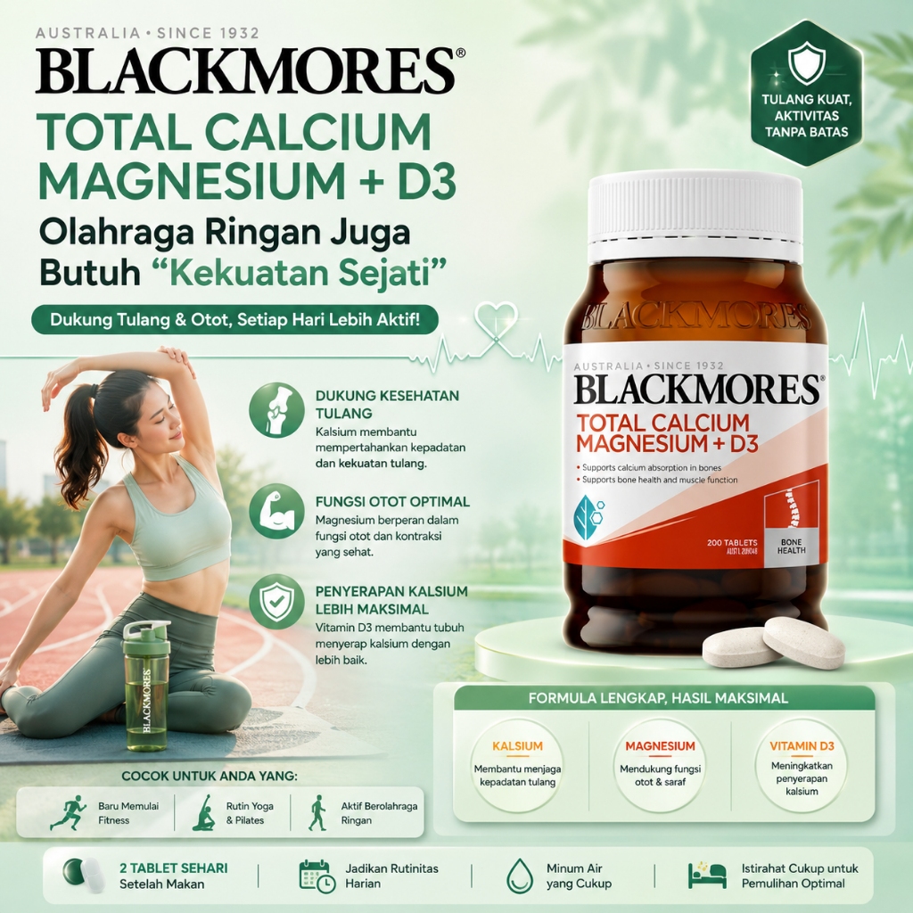 Blackmores Calcium Magnesium + Vitamin D3 200 Kaplet Suplemen Kalsium Magnesium D3 untuk Tulang dan 