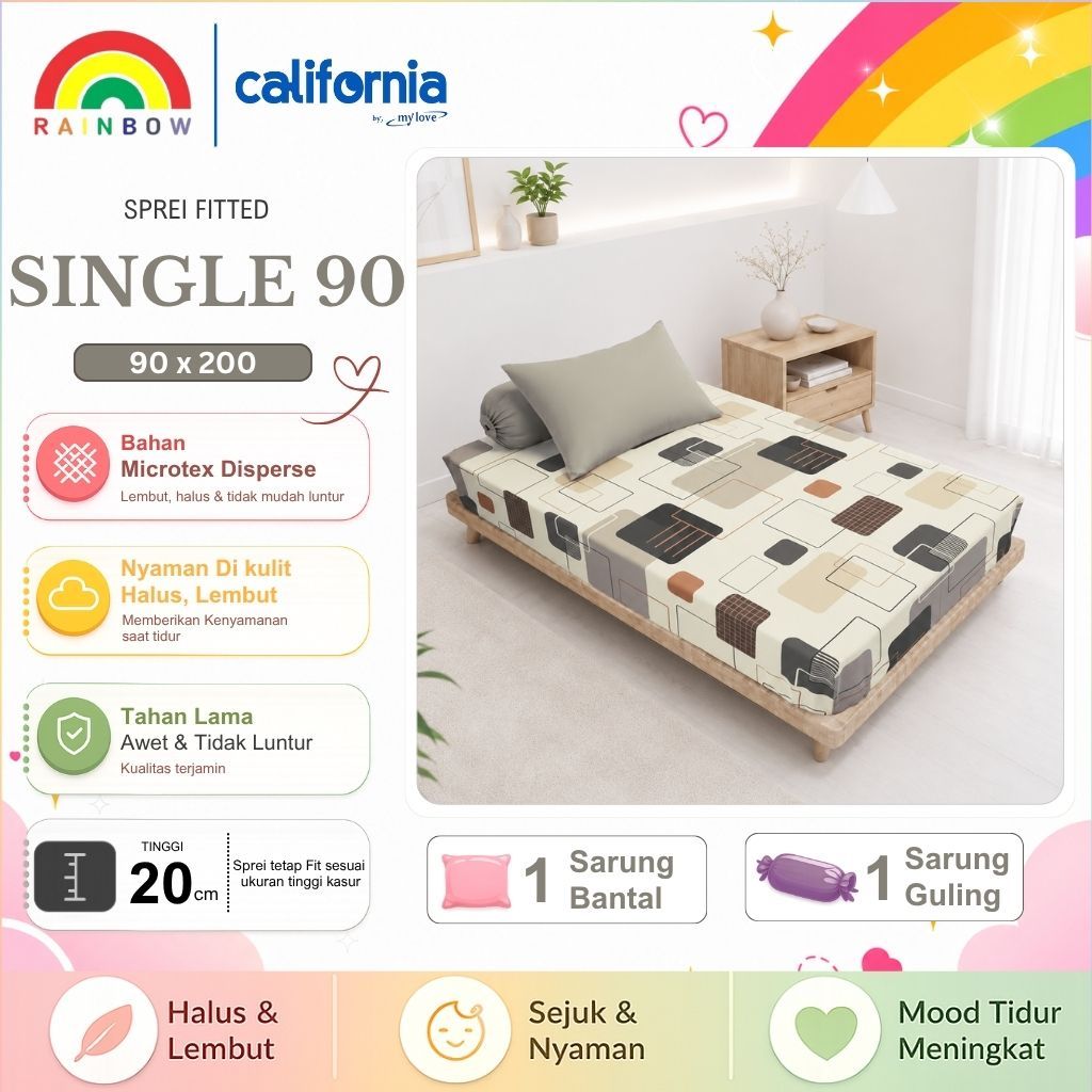 California - Sprei FITTED Single 90 (90x200) Terlaris pilihan
