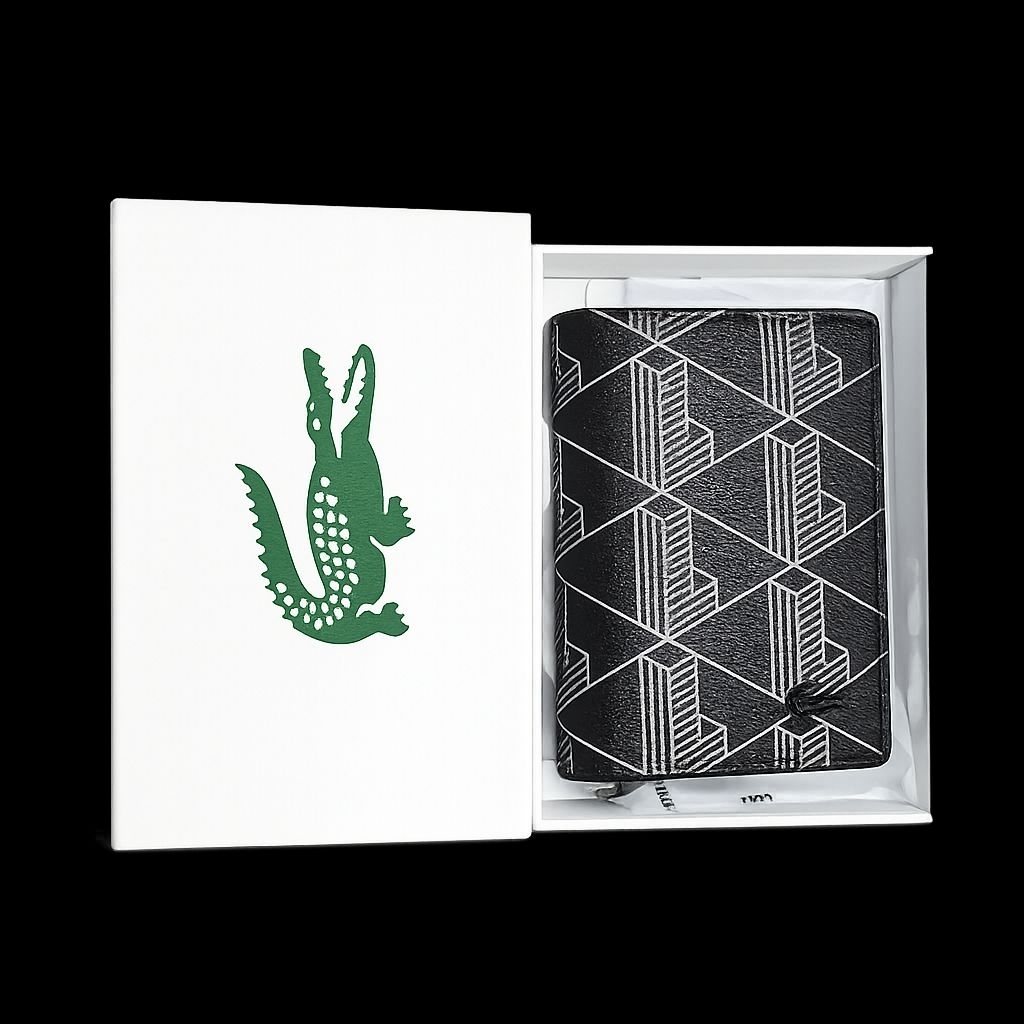 Lacoste The Blend Monogram Leather Card Holder Vertical Rfid  / Dompet Kartu Original