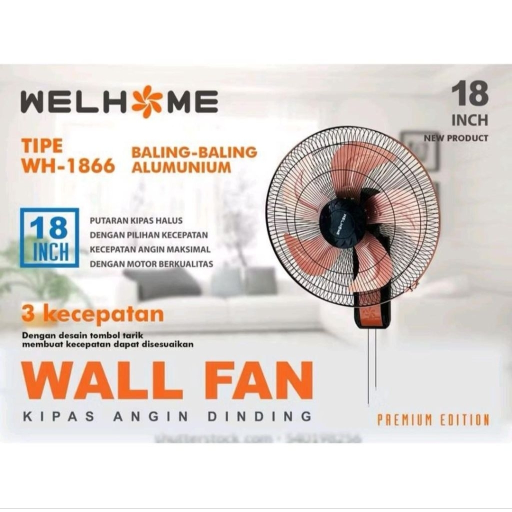 Kipas Angin Dinding WELHOME WH-1866 18inch/Kipas Angin Wall Fan WELHOME WH1866 Besi ORIGINAL
