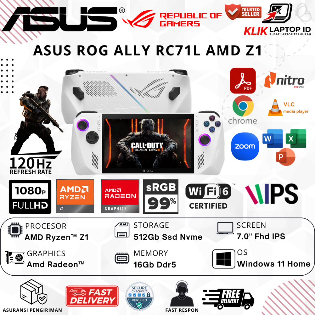 GAME CONSOLE Asus Rog Ally RC71L AMD Z1 16GB DDR5 512GB Fhd Ips 120Hz Windows 11 Second