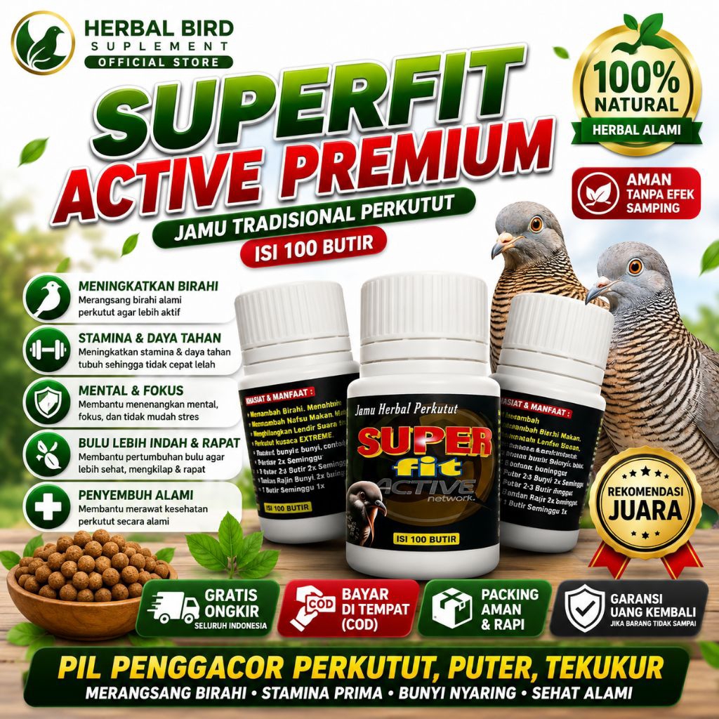 SUPERFIT ACTIVE PREMIUM ISI 100 BUTIR PENGGACOR PERKUTUT TEKUKUR PUTER pil apbn bird care prebiotik 