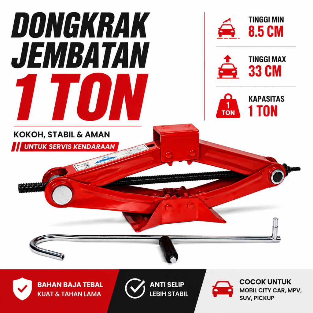 Dongkrak Jembatan 1 Ton Merah / Dongkrak Jembatan Manual 1 Ton Strong Main