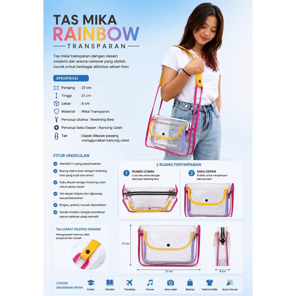 Tas mika rainbow Tas mika pvc selempang