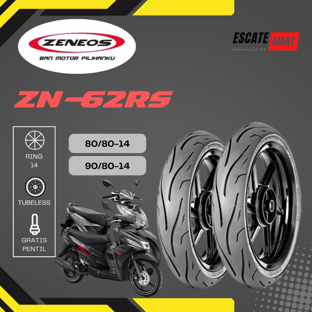 [COD] PAKET SEPASANG Ban Beat Mio Zeneos ZN62RS/ZN62 80/80-14 90/80-14 Tubeless - Zeneos ZN-62 ZN-62