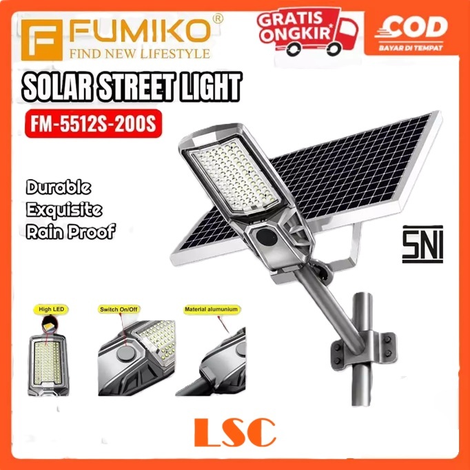 FUMIKO Lampu Penerangan Jalan Umum / Raya PJU LED 200W Tenaga Panel Surya Solar Street Light Body Al