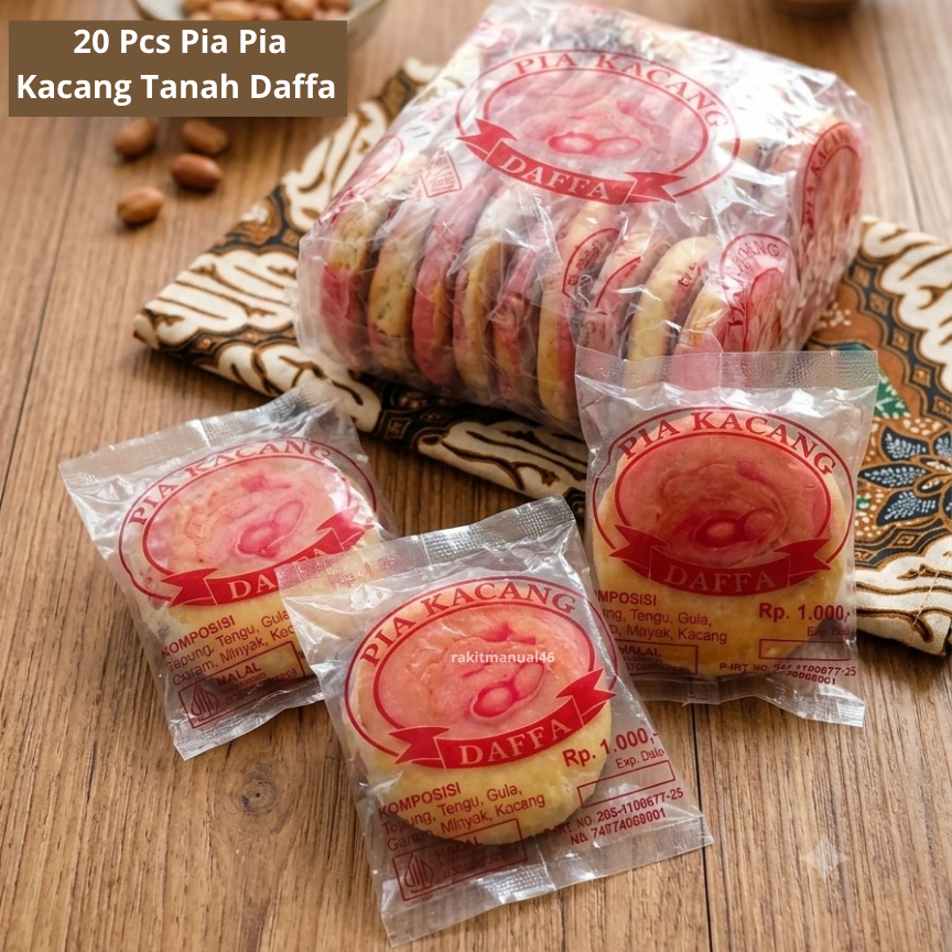 20 Pcs Kue Pia Kacang Daffa Lembut & Renyah - Jajanan Jadul Halal 1000