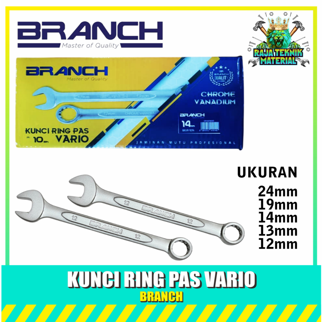 GROSIR Kunci Ring Pas CRV Awet DAN Tahan Lama MERK BRANCH VARIO [1 BOX} / Kunci RING PAS 12mm 13mm 1