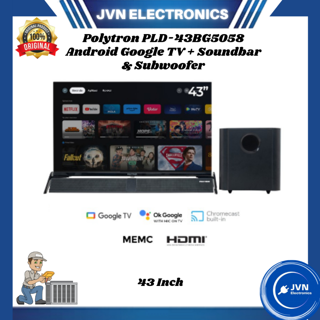 Polytron PLD-43BG5058 43 Inch Android Google TV + Soundbar & Subwoofer