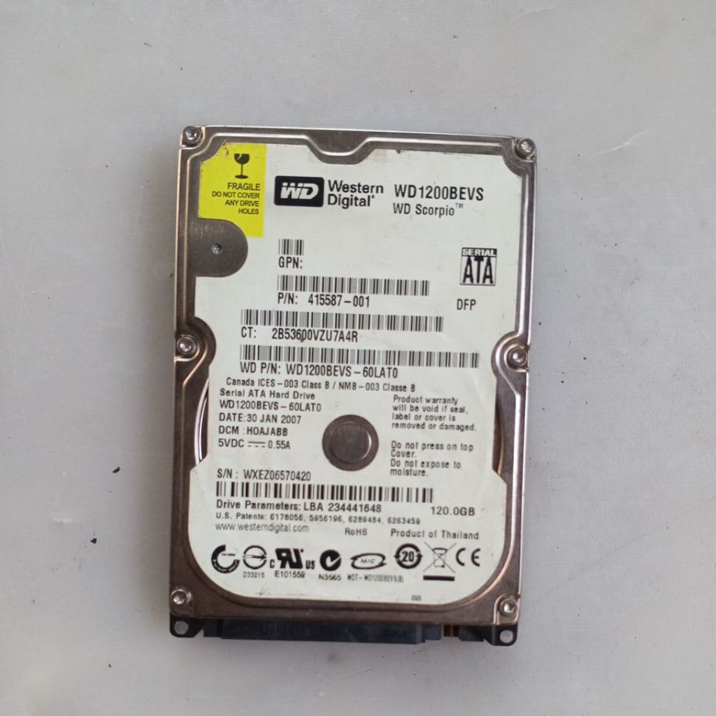 HDD laptop 120GB Sentinal di bawah 100%
