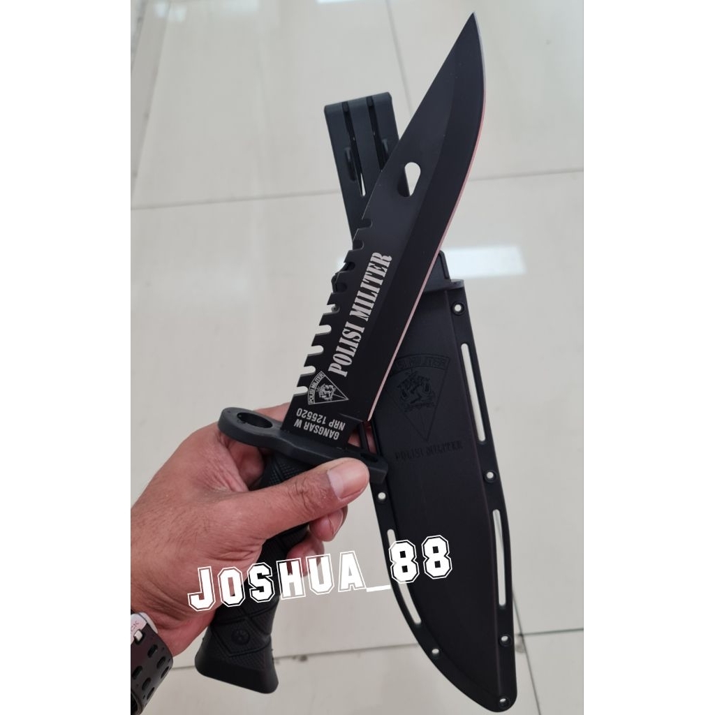 Pisau Tactical Military Custom Ukir Logo Polisi Militer Bisa Request Gambar Logo Sendiri