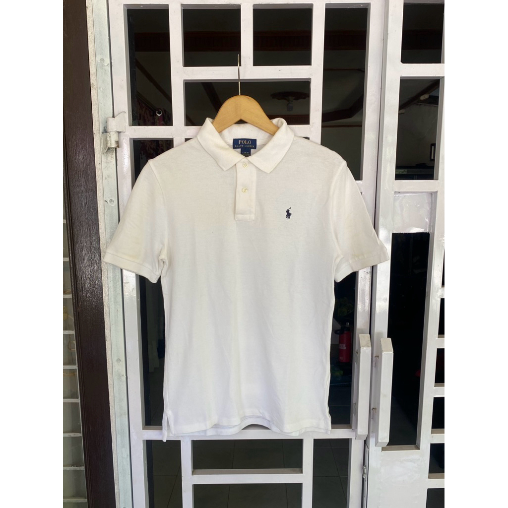 Kaos kerah poloshirt polo Polo Ralph Lauren small logo kecil putih size remaja Second