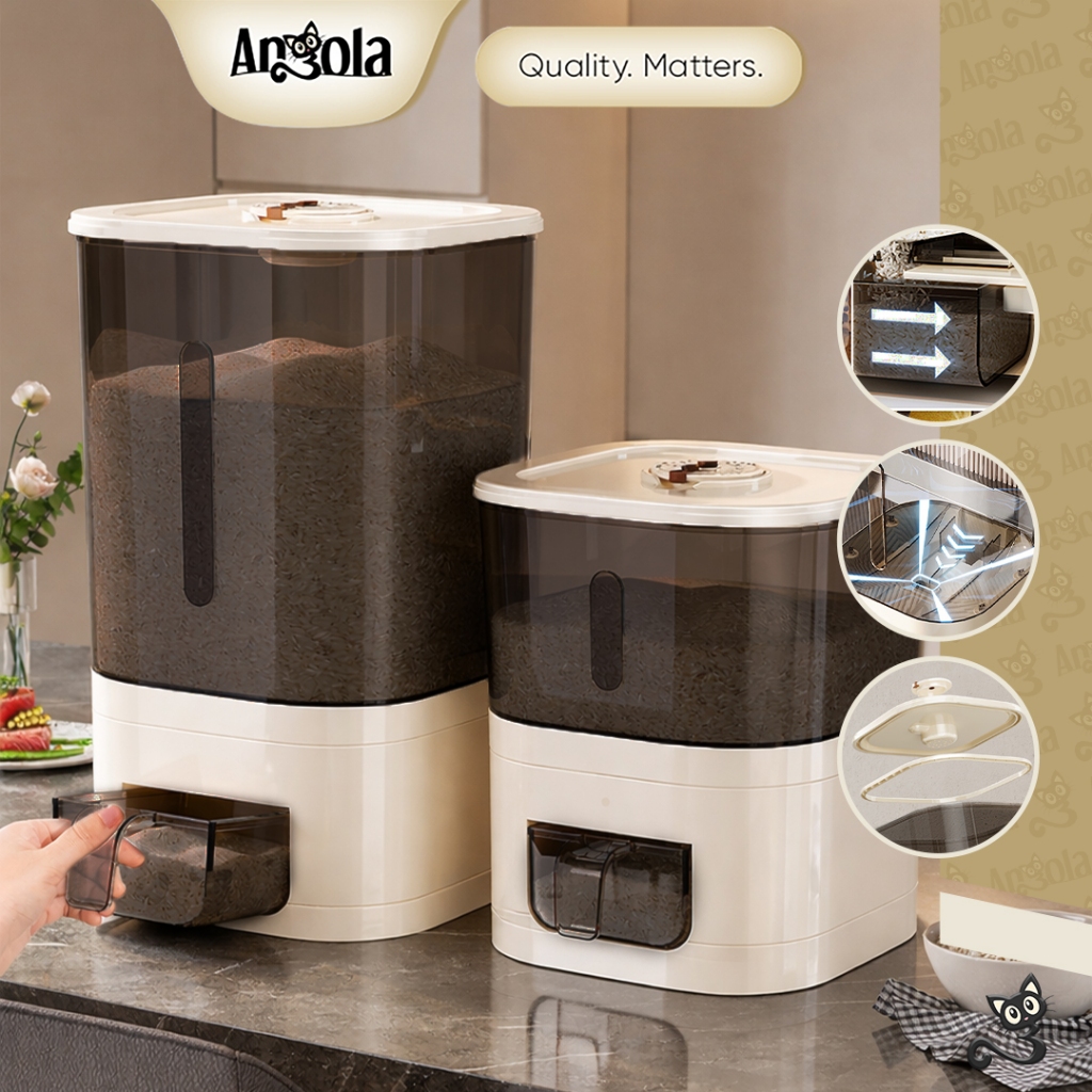 ANGOLA Dispenser Tempat Beras 5kg-10kg Rice Dispenser E50A-E51A Tempat Wadah Penyimpanan Beras Rice Bucket