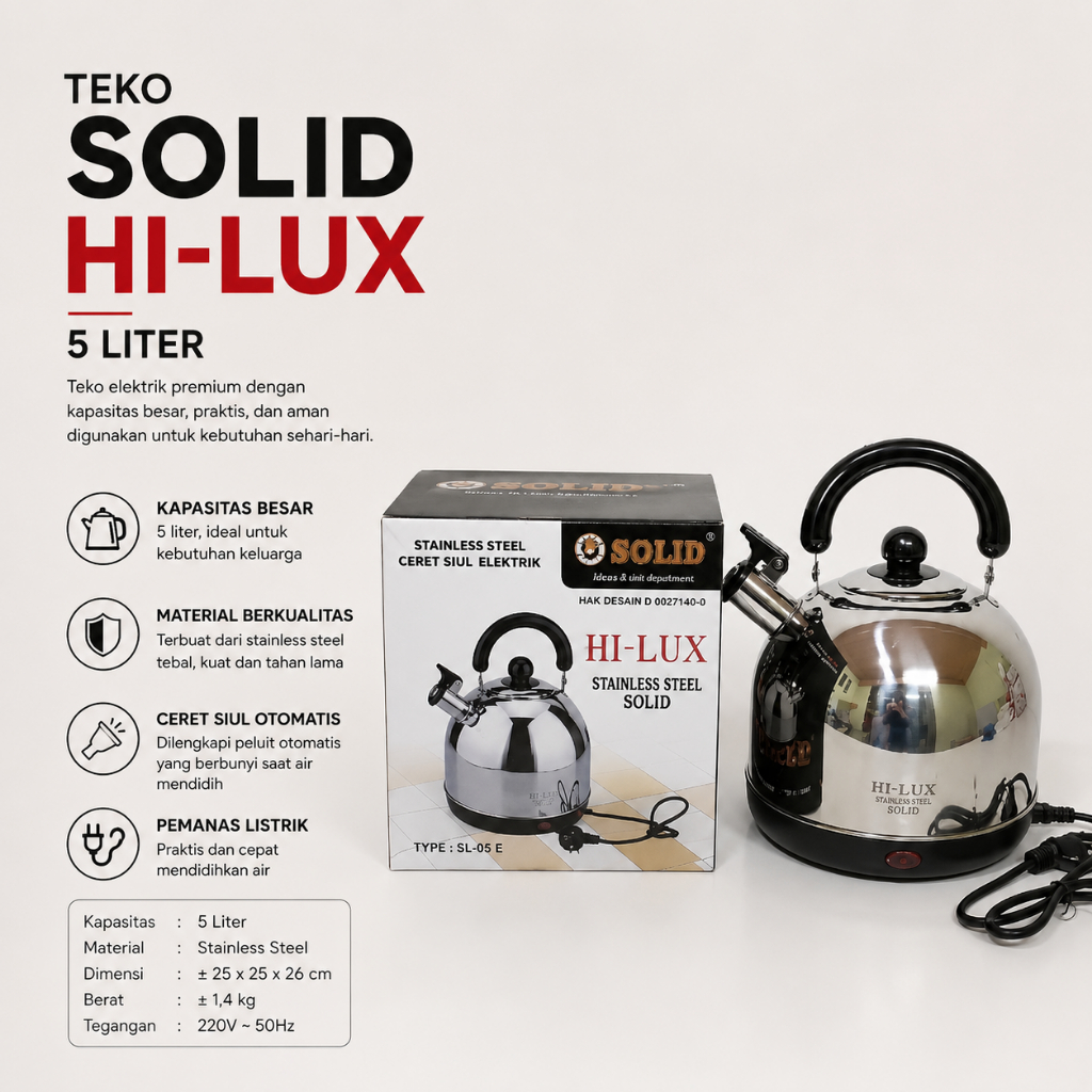 TGM Teko Listrik Ceret Listrik Kettle Solid 5 Liter Listrik