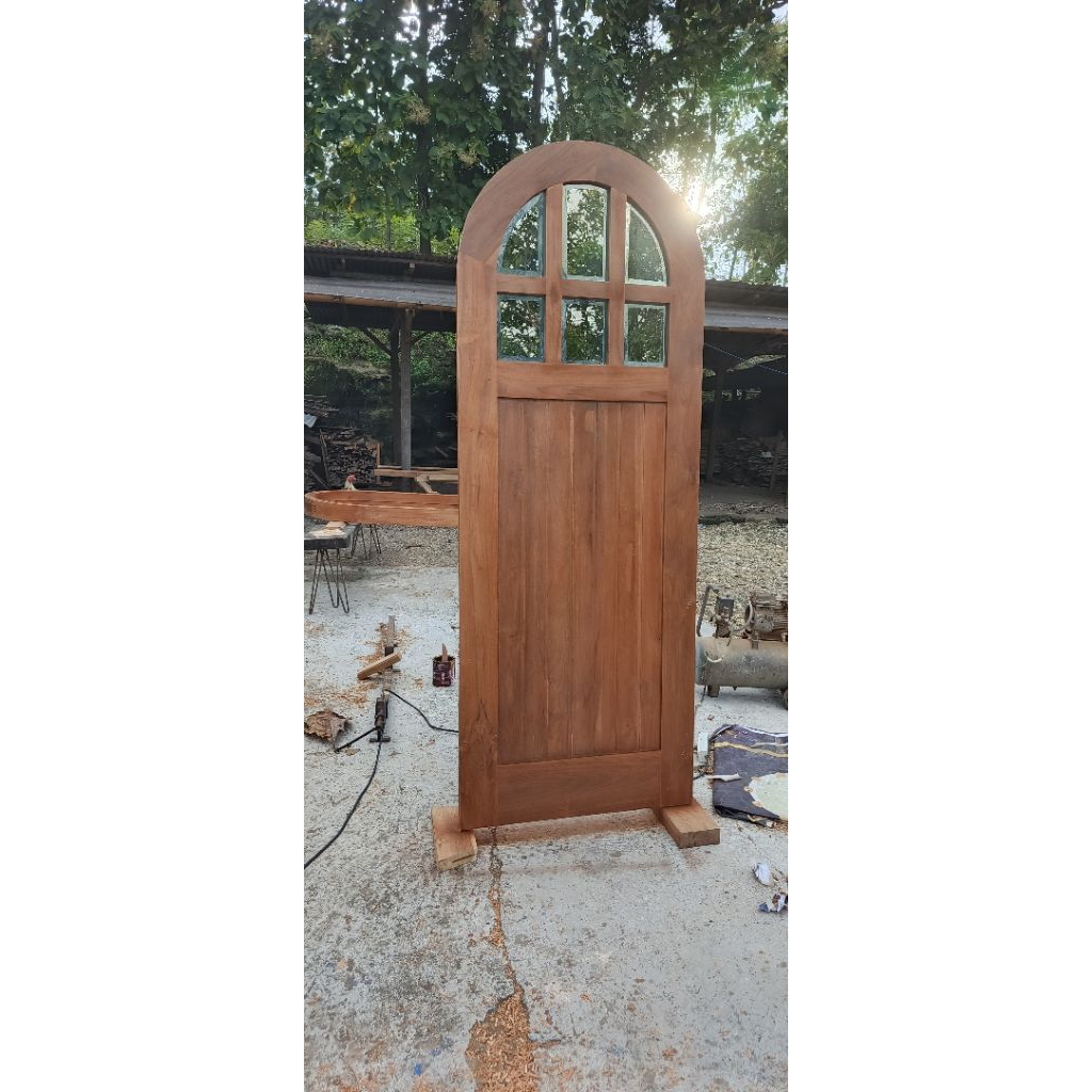 pintu lengkung kayu jati kombinasi kaca