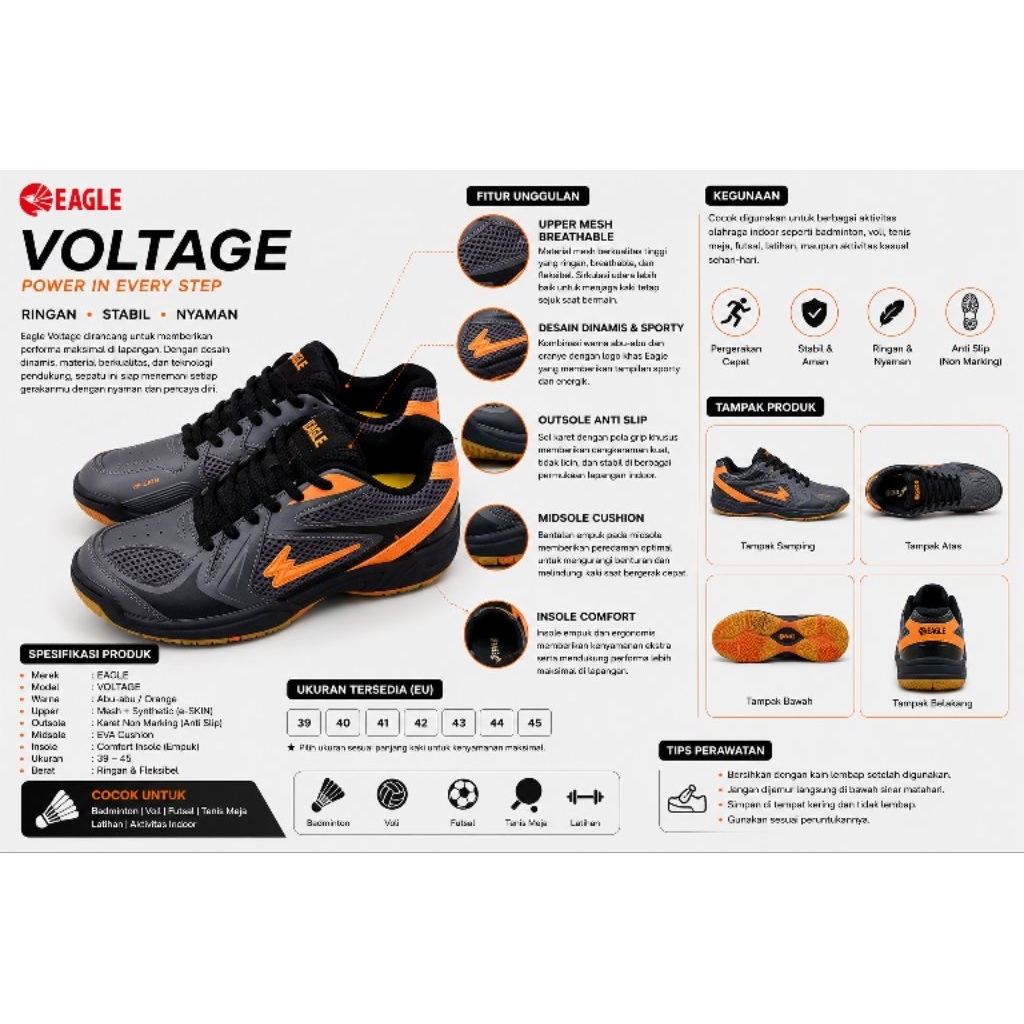 Sepatu Badminton Eagle  / EAGLE Voltage Sepatu Badminton Original